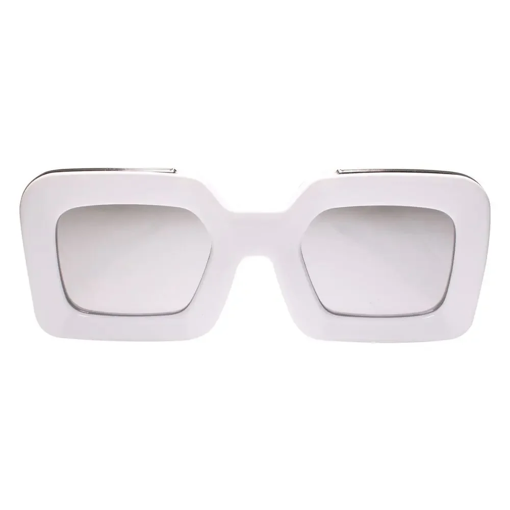 White and Silver Chunky Rap Shades Bold and Thick Frame Hip Hop Sunglasses
